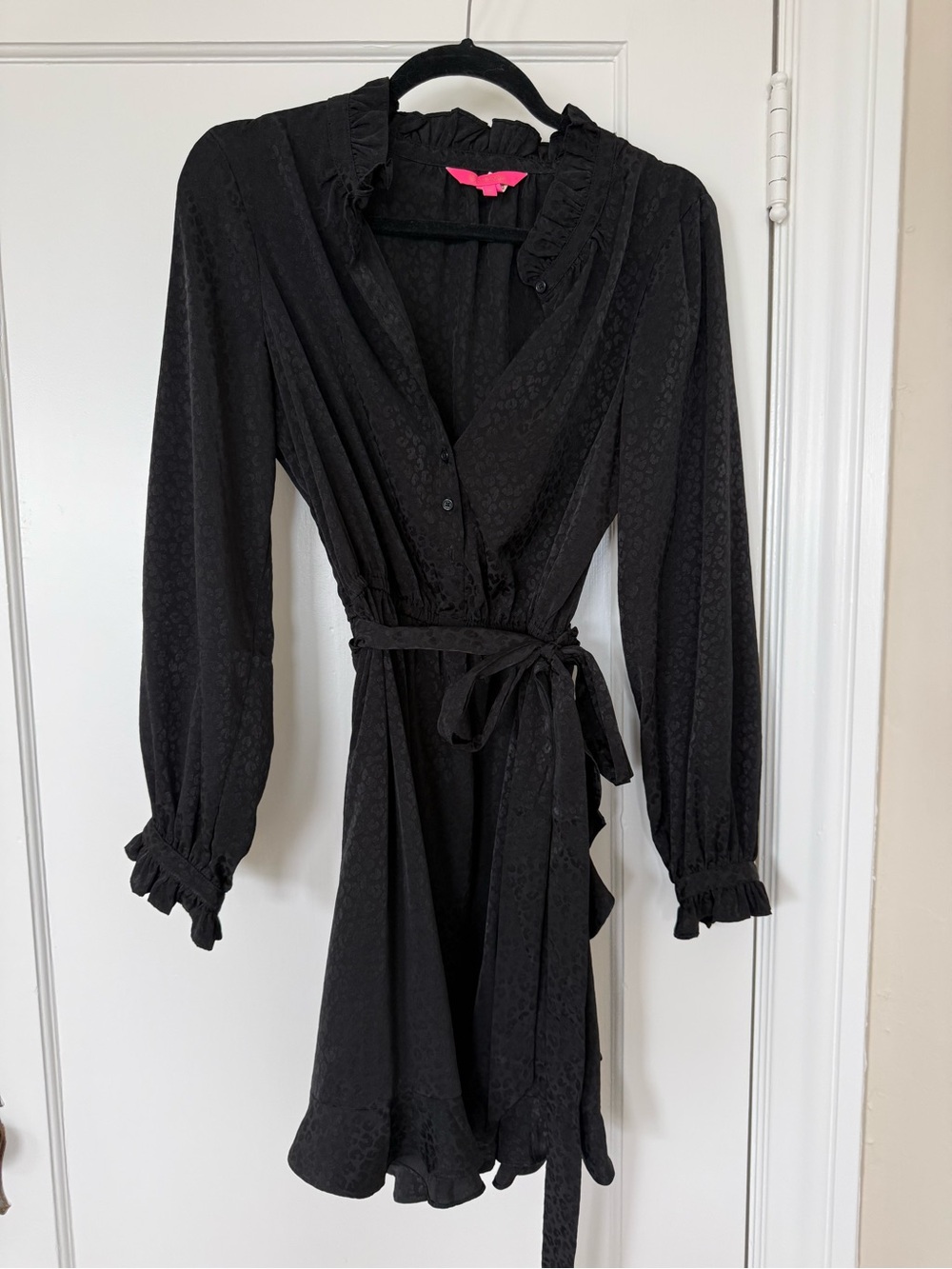 Lilly Pulitzer Black Ruffle Wrap Robe with Self-Tie Belt